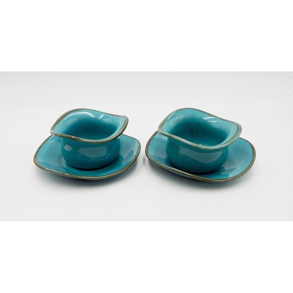 Southern Living at Home Tuscan Collection Tidbit Bowls Saucer Set/2 Turquoise - Picture 2 of 12